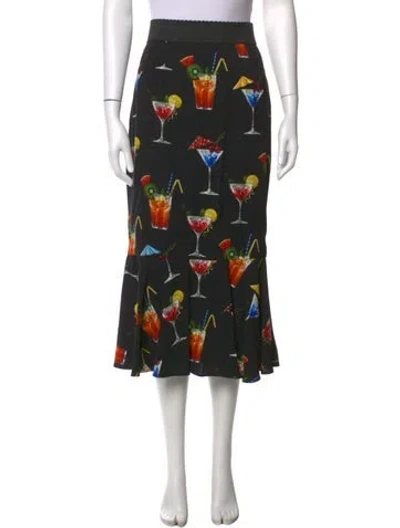 Pre-owned Dolce & Gabbana Graphic Print Midi Length Skirt In Black
