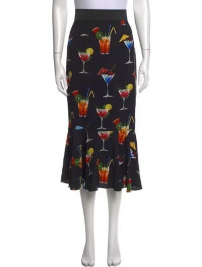 Pre-owned Dolce & Gabbana Graphic Print Midi Length Skirt In Black