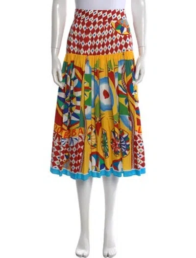 Pre-owned Dolce & Gabbana Graphic Print Midi Length Skirt In Red