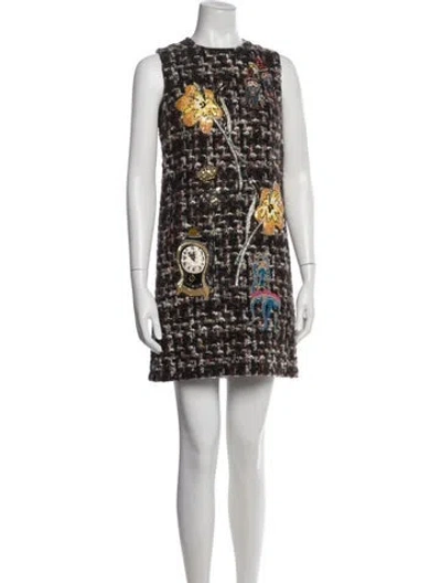 Pre-owned Dolce & Gabbana Graphic Print Mini Dress In Brown