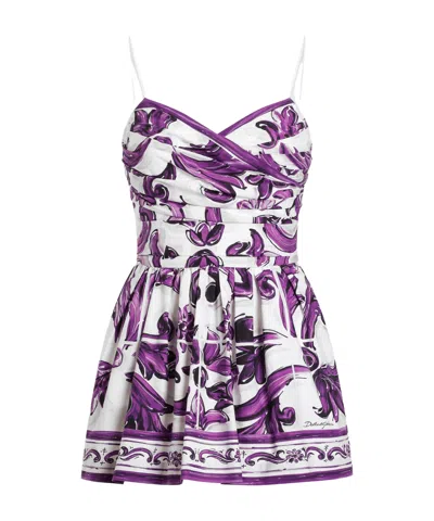 Dolce & Gabbana Graphic-print Mini Dress In Purple