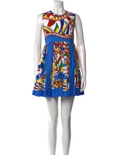 Pre-owned Dolce & Gabbana Graphic Print Mini Dress W/ Tags In Blue