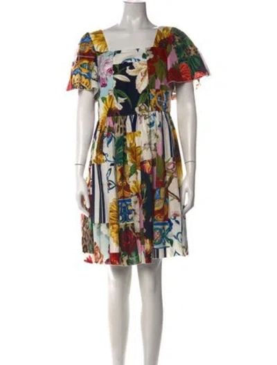 Pre-owned Dolce & Gabbana Graphic Print Mini Dress In White