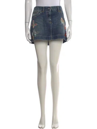 Pre-owned Dolce & Gabbana Graphic Print Mini Skirt In Blue