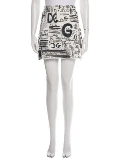 Pre-owned Dolce & Gabbana Graphic Print Mini Skirt In White