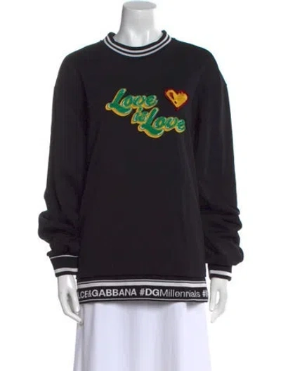 Pre-owned Dolce & Gabbana Graphic Print Mock Neck Sweatshirt In Black