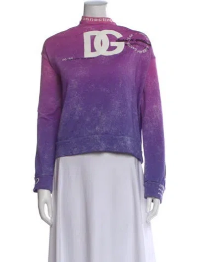 Pre-owned Dolce & Gabbana Graphic Print Mock Neck Sweatshirt In Purple