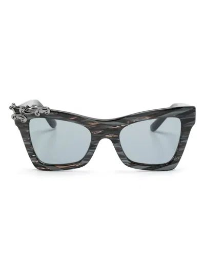 Dolce & Gabbana Graphic-print Rectangle-frame Sunglasses In Silver