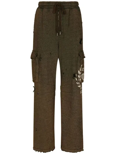Dolce & Gabbana Graphic-print Ripped Track Pants In Brown