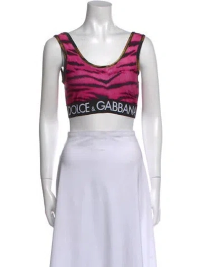 Pre-owned Dolce & Gabbana Graphic Print Scoop Neck Crop Top In Green