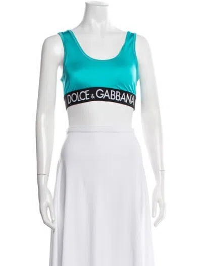 Pre-owned Dolce & Gabbana Graphic Print Scoop Neck Sports Bra W/ Tags In White