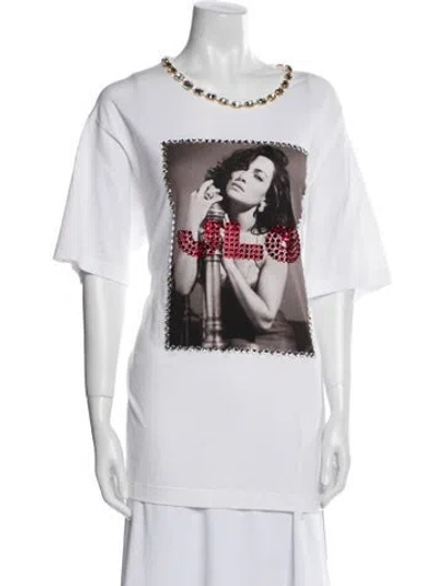 Pre-owned Dolce & Gabbana Graphic Print Scoop Neck T-shirt W/ Tags In White