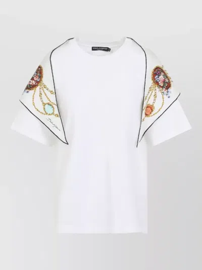 Dolce & Gabbana Graphic Print Short Sleeve Round Neck Top In White