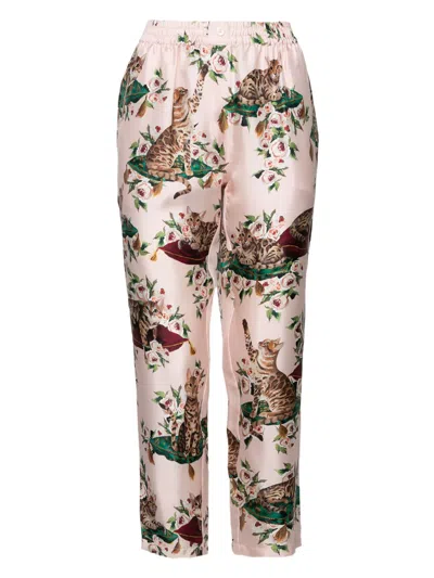 Pre-owned Dolce & Gabbana Graphic-print Silk Pants In Pink