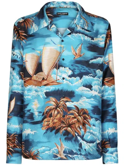 Dolce & Gabbana Graphic-print Silk Shirt In Multicolor
