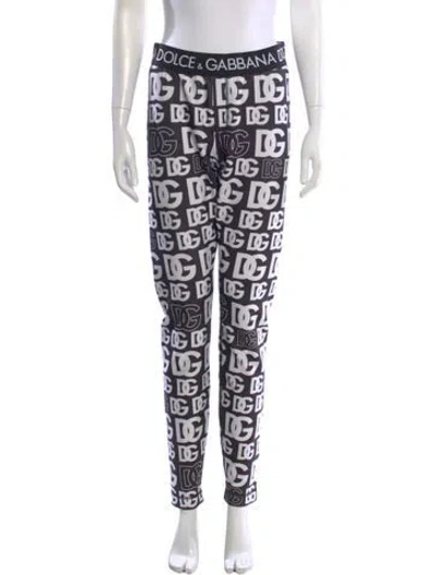 Pre-owned Dolce & Gabbana Graphic Print Skinny Leg Pants In White