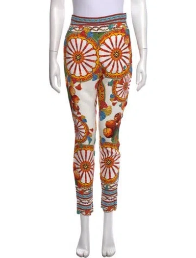 Pre-owned Dolce & Gabbana Graphic Print Skinny Leg Pants In White