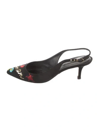 Pre-owned Dolce & Gabbana Graphic Print Slingback Pumps In Black