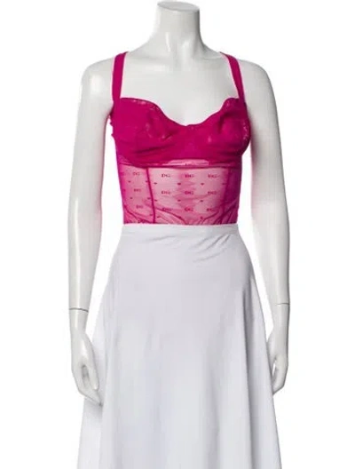 Pre-owned Dolce & Gabbana Graphic Print Square Neckline Bodysuit In Pink