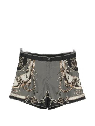 Dolce & Gabbana Men Greyl Swimsuit With All-over Print In Tech Fabric Man In Gray