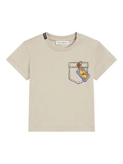 Dolce & Gabbana Babies' T-shirt Mit Grafischem Print In Gray