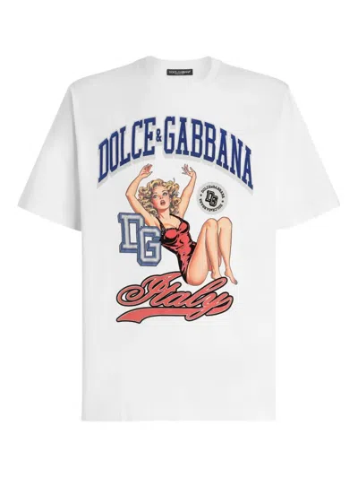 Dolce & Gabbana Italy-print Cotton T-shirt Clothing In White