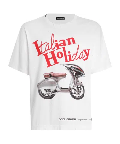 DOLCE & GABBANA DOLCE  GABBANA VESPA PRINTED CREWNECK JERSEY T-SHIRT