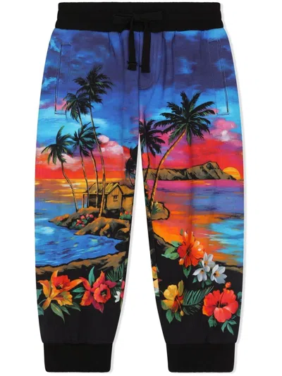 Dolce & Gabbana Kids' Graphic-print Tapered Sweatpants In Multicolor