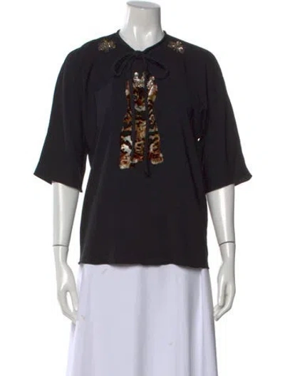 Pre-owned Dolce & Gabbana Graphic Print Tie Neck Top In Black