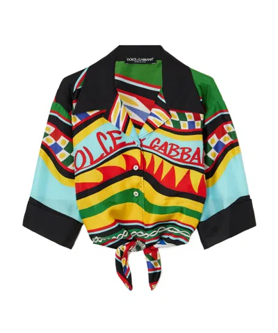 Dolce & Gabbana Graphic-print Tied-waist Cropped Shirt In Multi