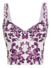 Dolce & Gabbana Violet Top With Sweetheart Neckline And All-over Graphic Print In Cotton Blend Woman In White