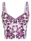 Dolce & Gabbana Cotton Blend Bustier Top With Maiolica Print In Purple