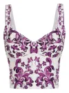 Dolce & Gabbana Violet Top With Sweetheart Neckline And All-over Graphic Print In Purple