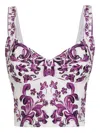 Dolce & Gabbana Cotton Blend Bustier Top With Maiolica Print In Purple