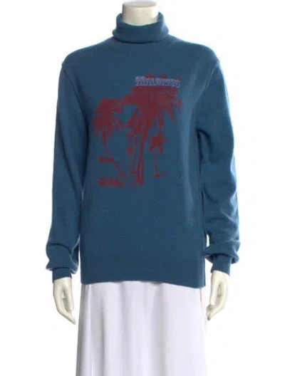 Pre-owned Dolce & Gabbana Graphic Print Turtleneck Sweater In Blue