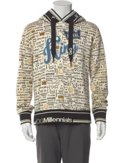 Pre-owned Dolce & Gabbana Graphic Print V-neck Cardigan In White
