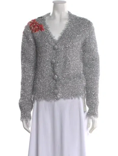 Pre-owned Dolce & Gabbana Graphic Print V-neck Sweater In Silver