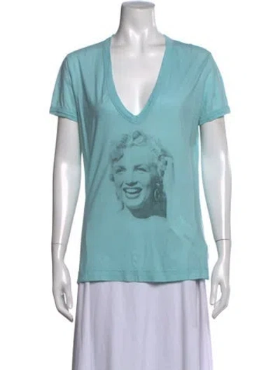 Pre-owned Dolce & Gabbana Graphic Print V-neck T-shirt In Blue