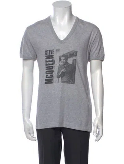 Pre-owned Dolce & Gabbana Graphic Print V-neck T-shirt In Grey