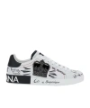 Dolce & Gabbana White Low Top Sneakers With Logo Patch On The Tongue And All-over Print In Leather Man In White