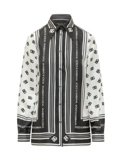 Dolce & Gabbana Graphic Striped Silk Shirt In Multi