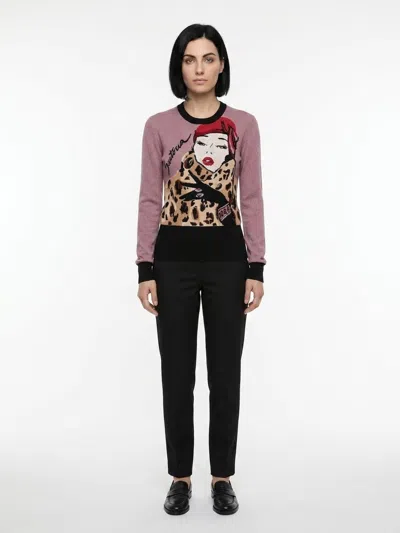 Dolce & Gabbana Graphic Wool Crewneck Sweater In Brown
