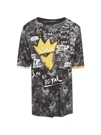 Pre-owned Dolce & Gabbana Graphic-print Longline T-shirt In Black