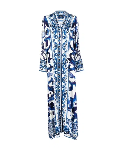 Dolce & Gabbana Graphic-print Silk Maxi Dress In Blue