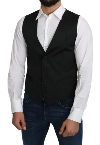 Dolce & Gabbana Gray 100% Silk Formal Coat Men's Vest In Black