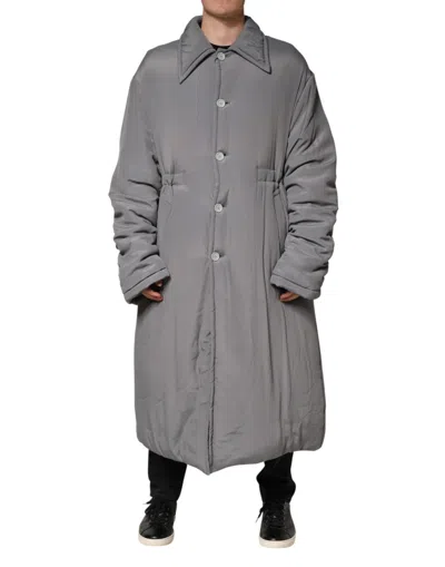 Pre-owned Dolce & Gabbana Gray Acetate Padded Collared Coat Men's Jacket ()