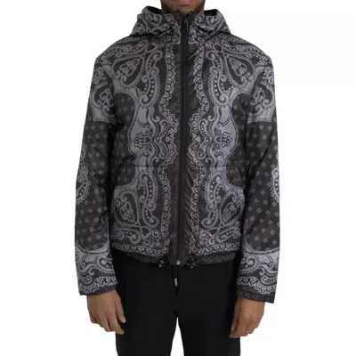 Pre-owned Dolce & Gabbana Gray Bandana Hooded Full Zip Bomber Men's Jacket ()