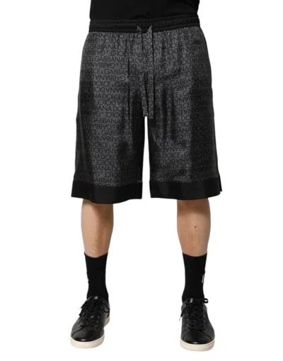 Dolce & Gabbana Gray Black Silk Dg Logo Men Bermuda Shorts