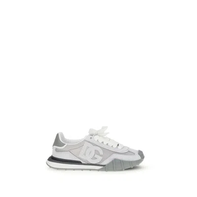 Dolce & Gabbana Gray Calf Leather Bos Taurus Athletic Sneakers In White