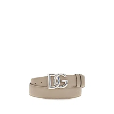 Dolce & Gabbana Gray Calf Leather Bos Taurus Regular Belt In Brown